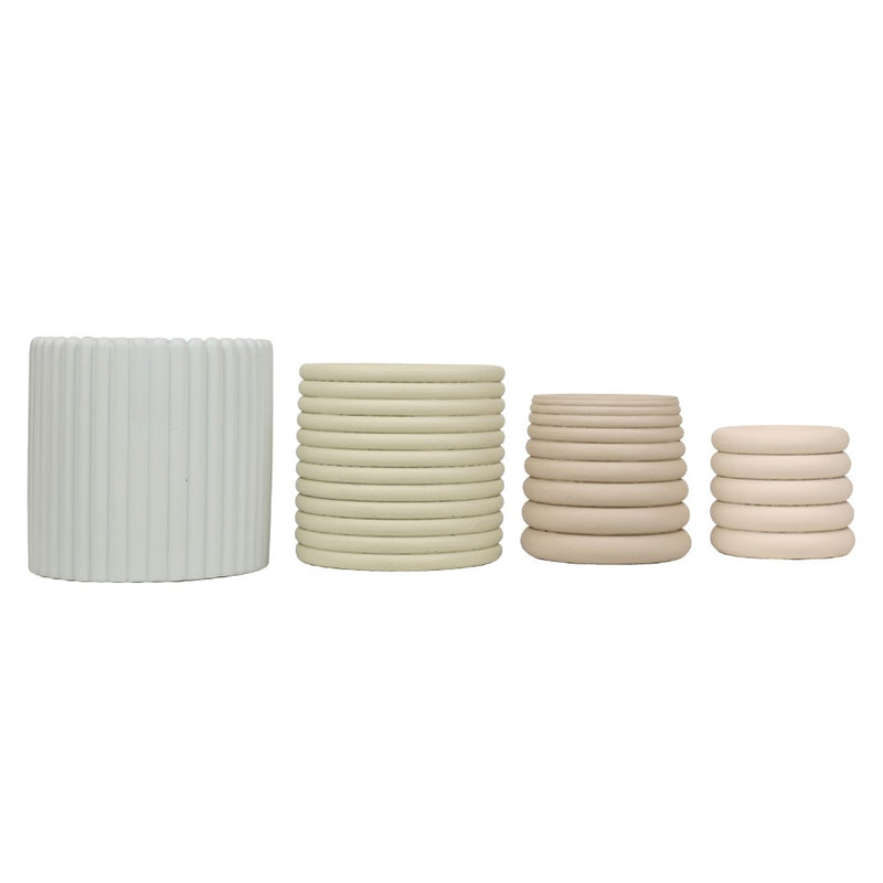 Silas Modern Minimalist Handmade Concrete Fluted Sculptural Cylinder Planter Set with Drainage Holes