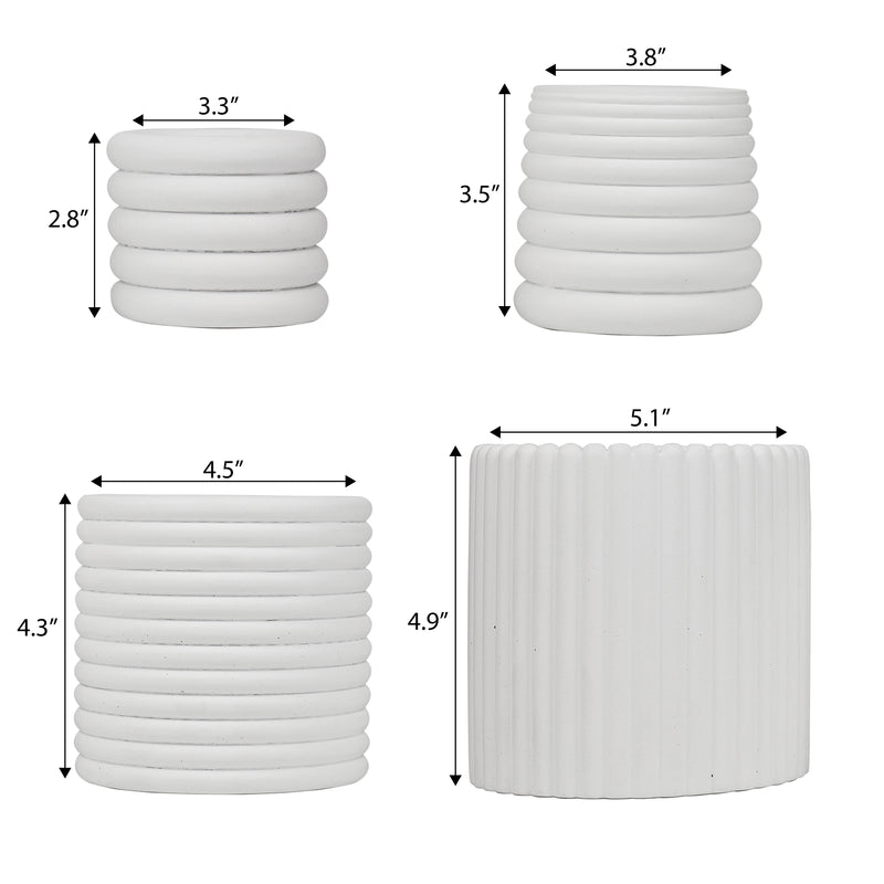 Silas Modern Minimalist Handmade Concrete Fluted Sculptural Cylinder Planter Set with Drainage Holes