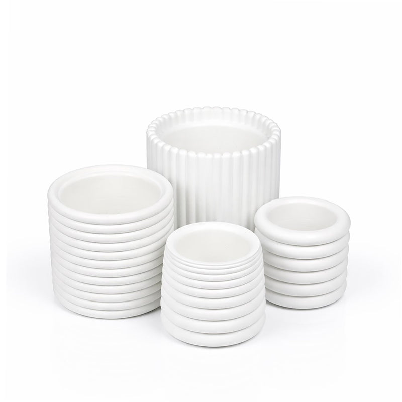 Silas Modern Minimalist Handmade Concrete Fluted Sculptural Cylinder Planter Set with Drainage Holes
