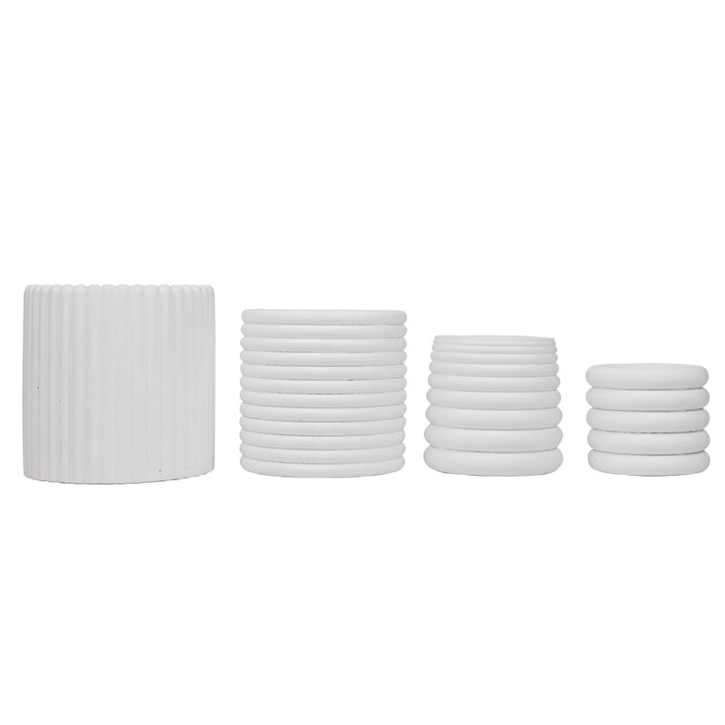 Silas Modern Minimalist Handmade Concrete Fluted Sculptural Cylinder Planter Set with Drainage Holes