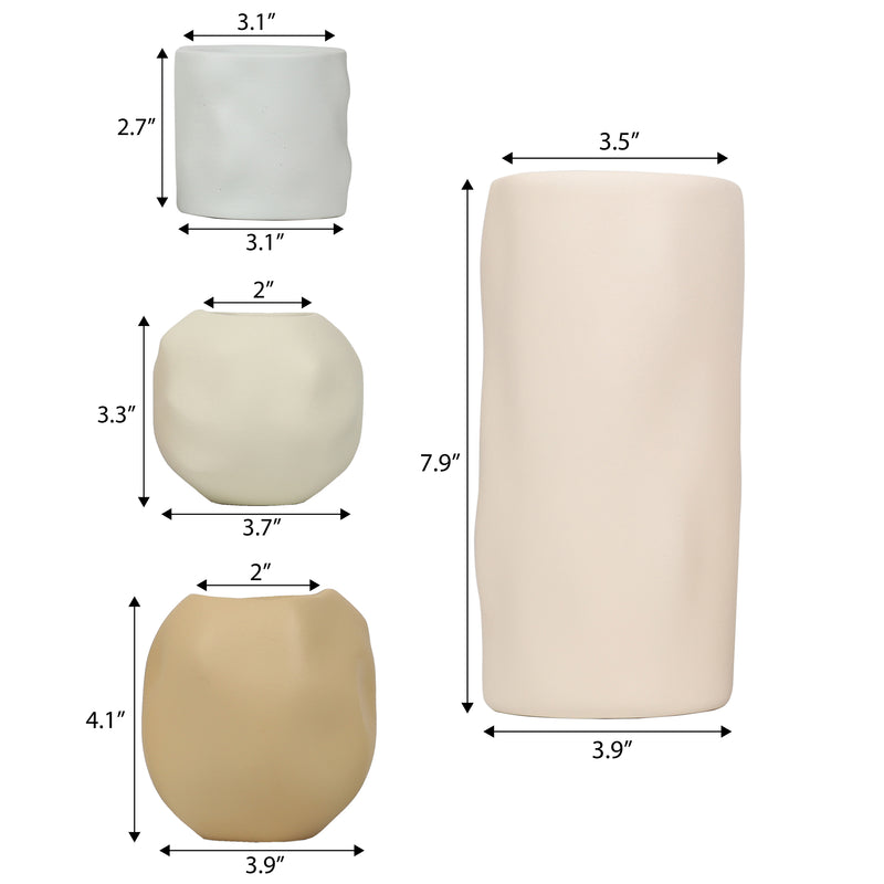 Linden Modern Minimalist Handmade Concrete Organic Sculptural Cylinder and Round Planter Set with Drainage Holes