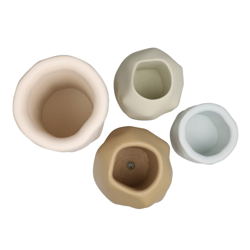 Linden Modern Minimalist Handmade Concrete Organic Sculptural Cylinder and Round Planter Set with Drainage Holes