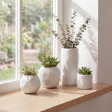 Linden Modern Minimalist Handmade Concrete Organic Sculptural Cylinder and Round Planter Set with Drainage Holes
