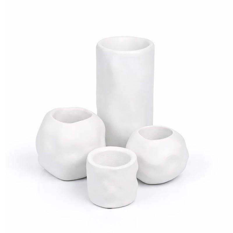 Linden Modern Minimalist Handmade Concrete Organic Sculptural Cylinder and Round Planter Set with Drainage Holes
