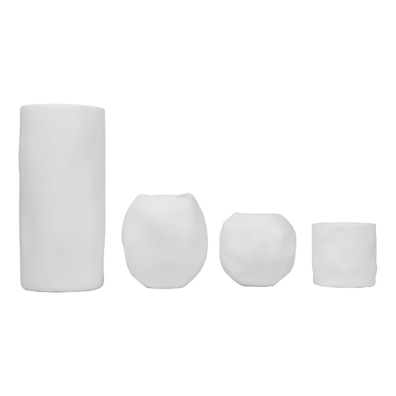 Linden Modern Minimalist Handmade Concrete Organic Sculptural Cylinder and Round Planter Set with Drainage Holes