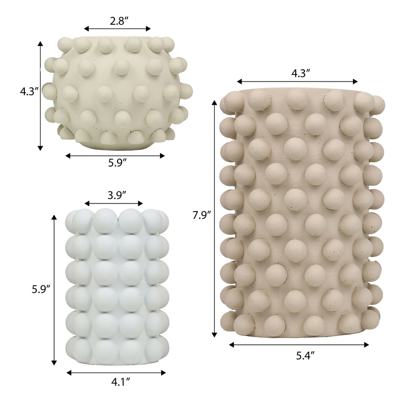 Maren Modern Minimalist Handmade Concrete Bubble Cylinder and Round Planter Set