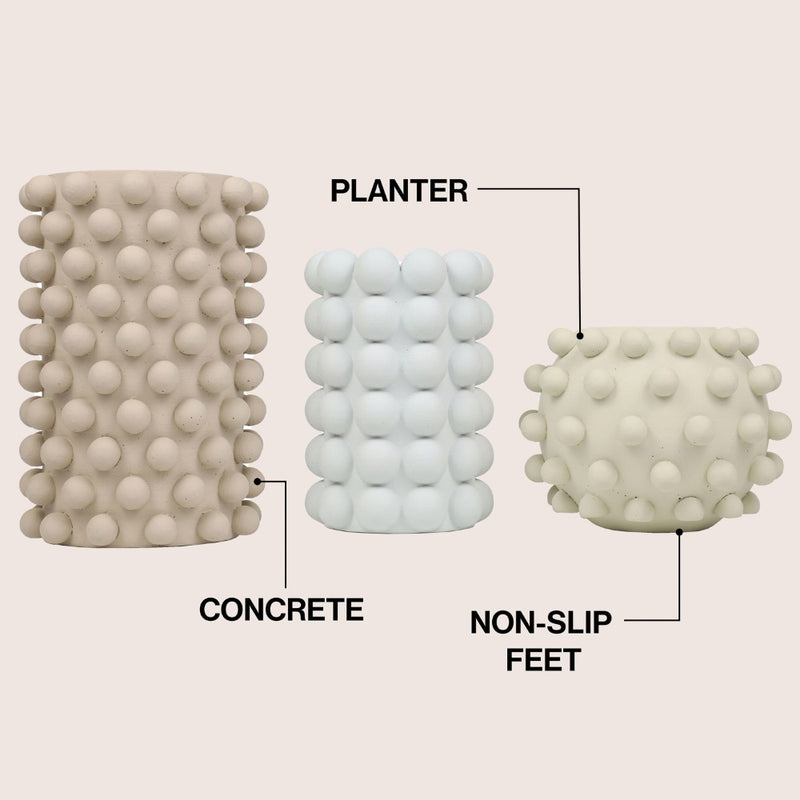 Maren Modern Minimalist Handmade Concrete Bubble Cylinder and Round Planter Set