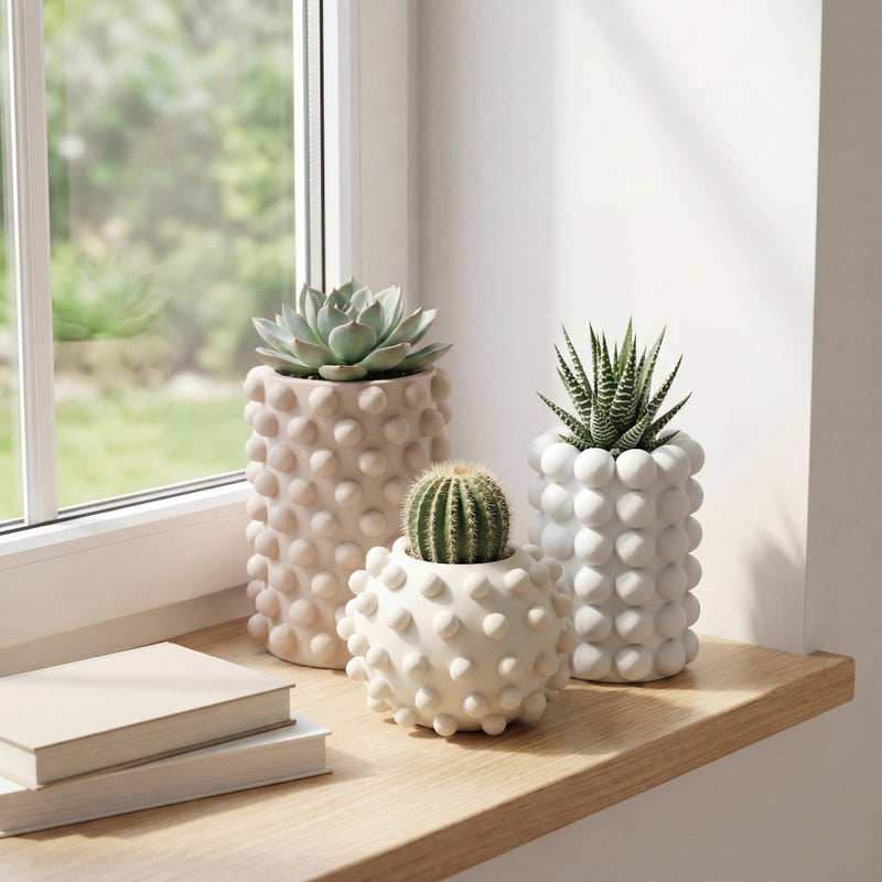 Maren Modern Minimalist Handmade Concrete Bubble Cylinder and Round Planter Set