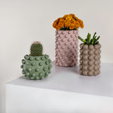 Maren Modern Minimalist Handmade Concrete Bubble Cylinder and Round Planter Set