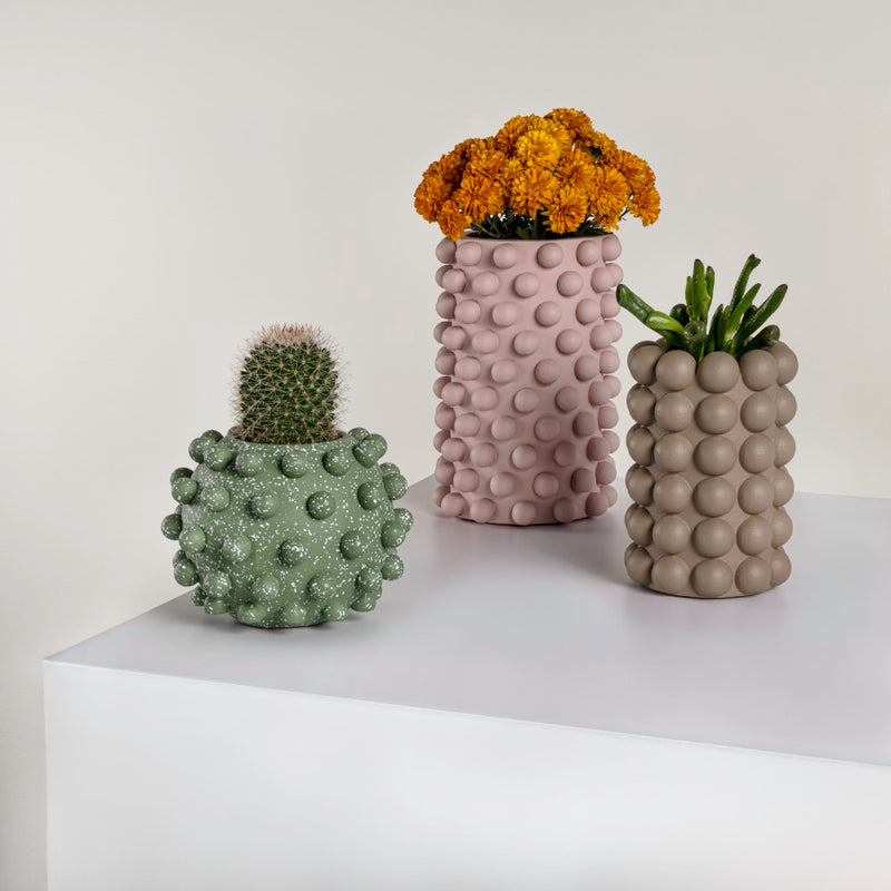 Maren Modern Minimalist Handmade Concrete Bubble Cylinder and Round Planter Set