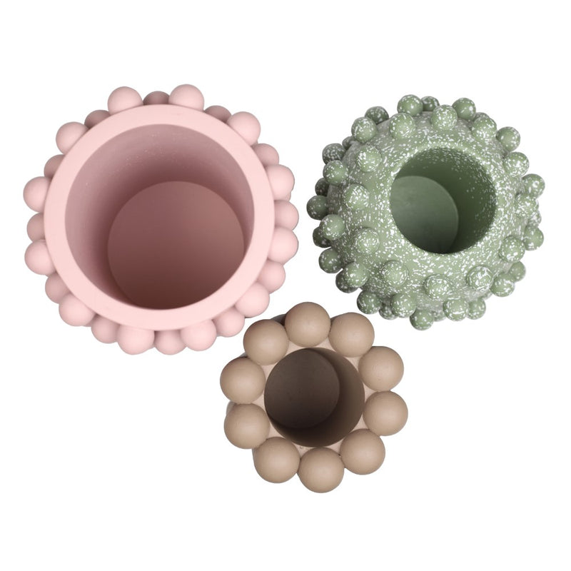 Maren Modern Minimalist Handmade Concrete Bubble Cylinder and Round Planter Set