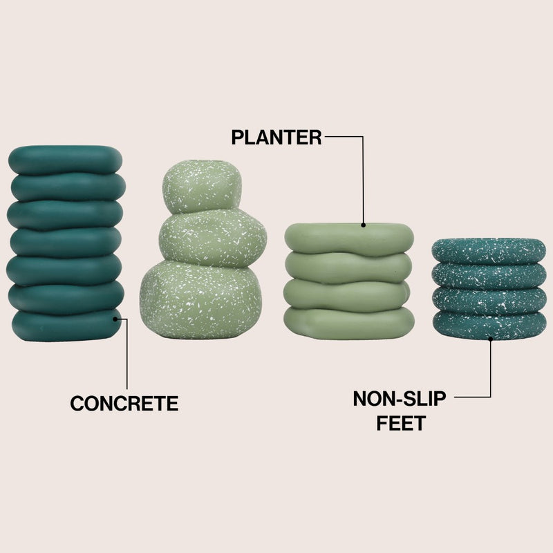 Hollis Modern Minimalist Handmade Concrete Stacked Ring Planter Set with Drainage Holes