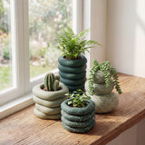 Hollis Modern Minimalist Handmade Concrete Stacked Ring Planter Set with Drainage Holes