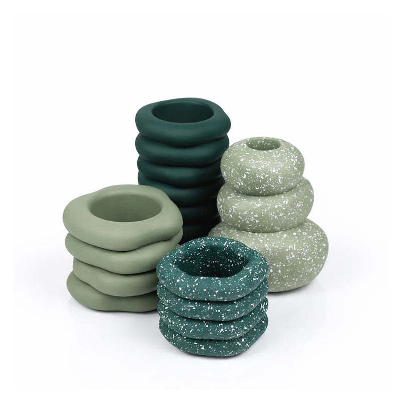 Hollis Modern Minimalist Handmade Concrete Stacked Ring Planter Set with Drainage Holes