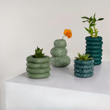 Hollis Modern Minimalist Handmade Concrete Stacked Ring Planter Set with Drainage Holes