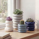 Hollis Modern Minimalist Handmade Concrete Stacked Ring Planter Set with Drainage Holes