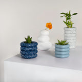 Hollis Modern Minimalist Handmade Concrete Stacked Ring Planter Set with Drainage Holes