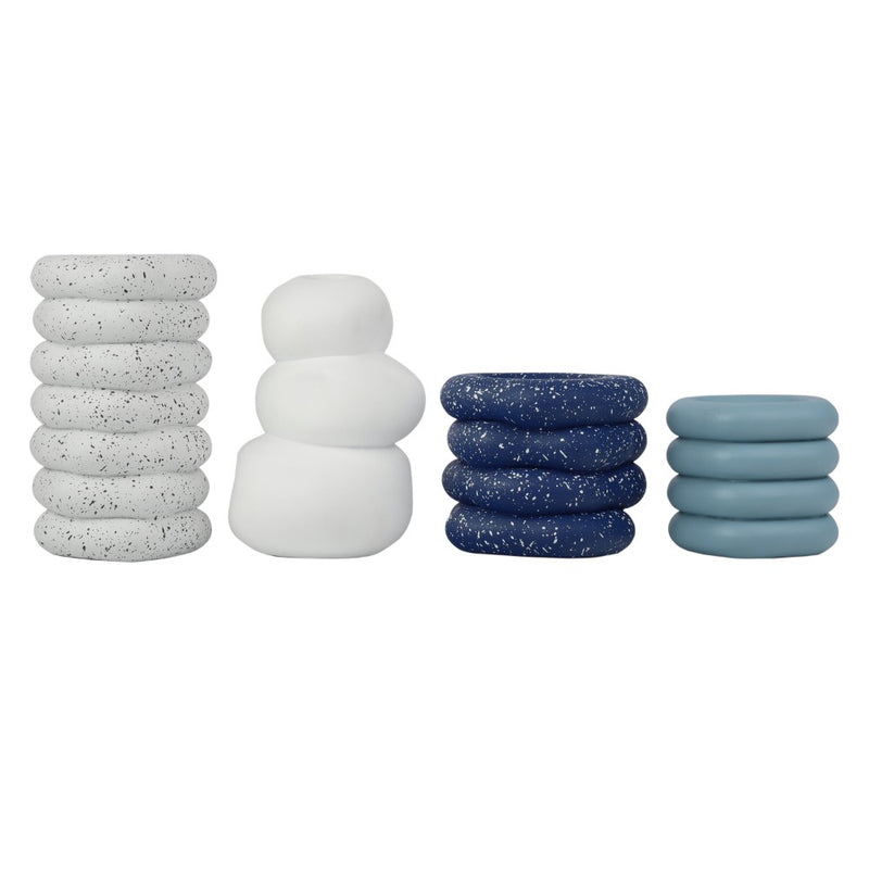 Hollis Modern Minimalist Handmade Concrete Stacked Ring Planter Set with Drainage Holes