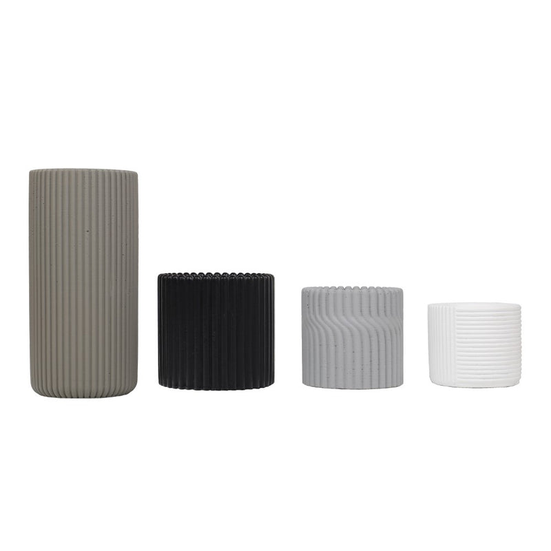 Noa Modern Minimalist Handmade Concrete Fluted Cylinder Planter Set