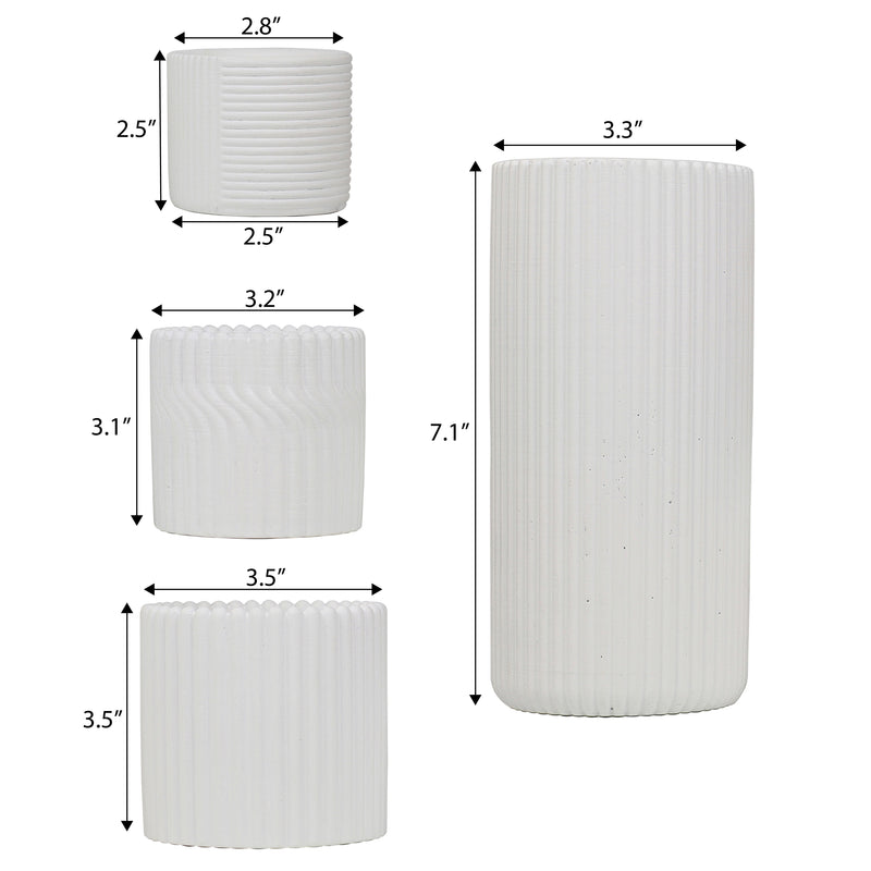 Noa Modern Minimalist Handmade Concrete Fluted Cylinder Planter Set