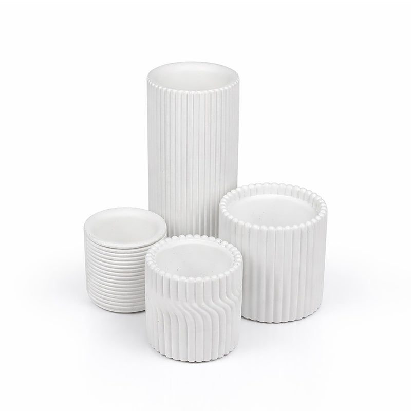 Noa Modern Minimalist Handmade Concrete Fluted Cylinder Planter Set