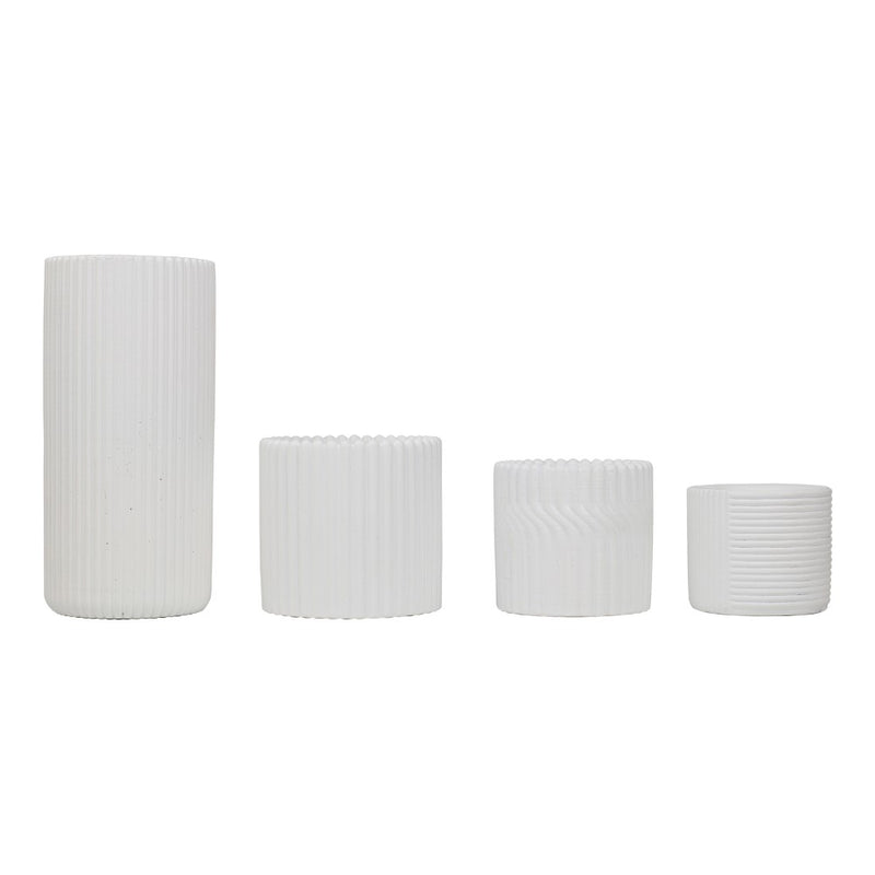 Noa Modern Minimalist Handmade Concrete Fluted Cylinder Planter Set