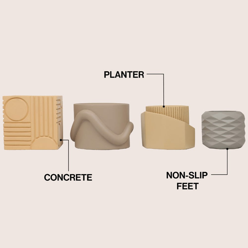 Romy Modern Minimalist Handmade Concrete Geometric Planter Set with Drainage Holes