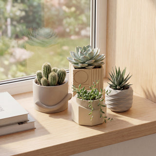 Romy Modern Minimalist Handmade Concrete Geometric Planter Set with Drainage Holes