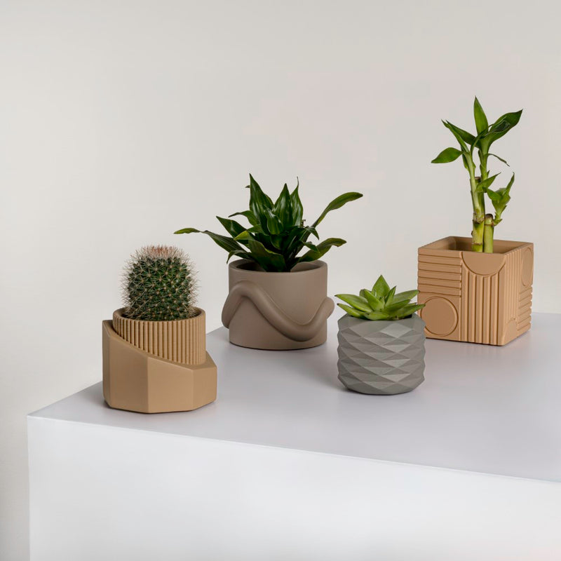 Romy Modern Minimalist Handmade Concrete Geometric Planter Set with Drainage Holes