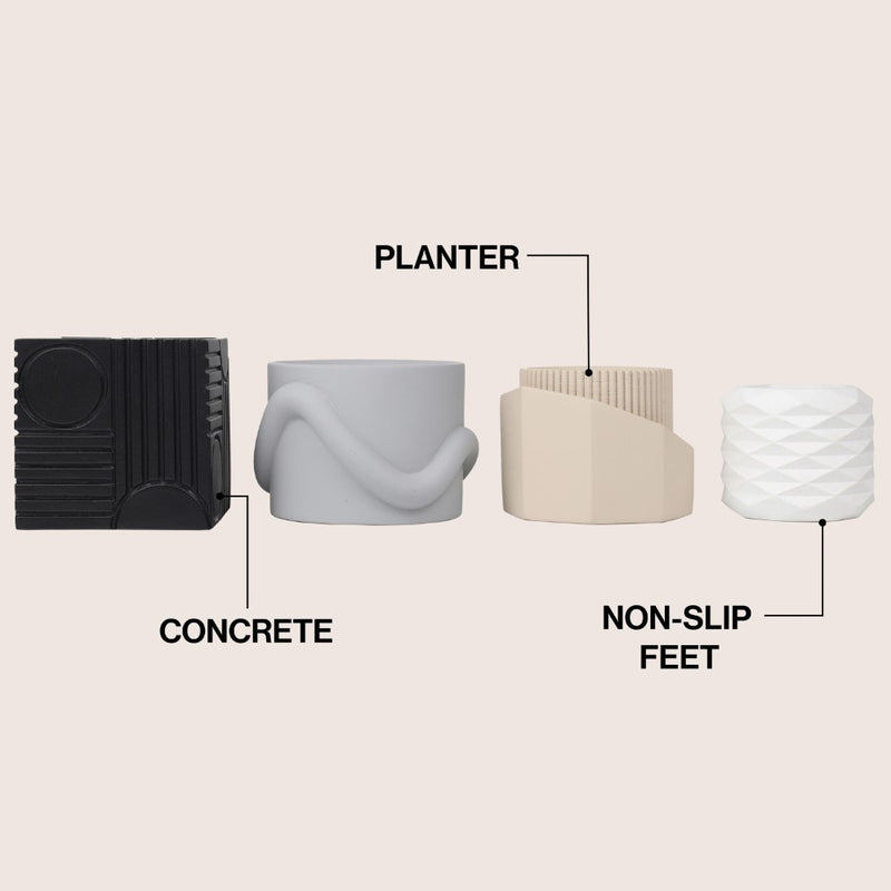 Romy Modern Minimalist Handmade Concrete Geometric Planter Set with Drainage Holes