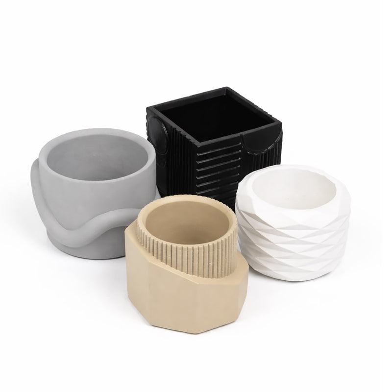 Romy Modern Minimalist Handmade Concrete Geometric Planter Set with Drainage Holes
