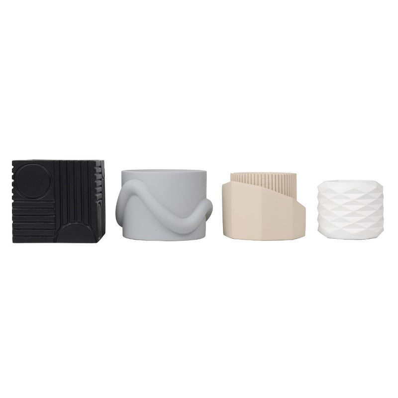 Romy Modern Minimalist Handmade Concrete Geometric Planter Set with Drainage Holes