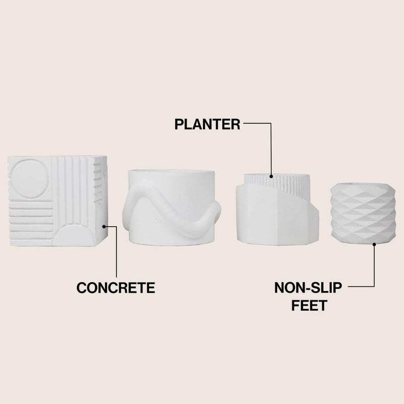 Romy Modern Minimalist Handmade Concrete Geometric Planter Set with Drainage Holes