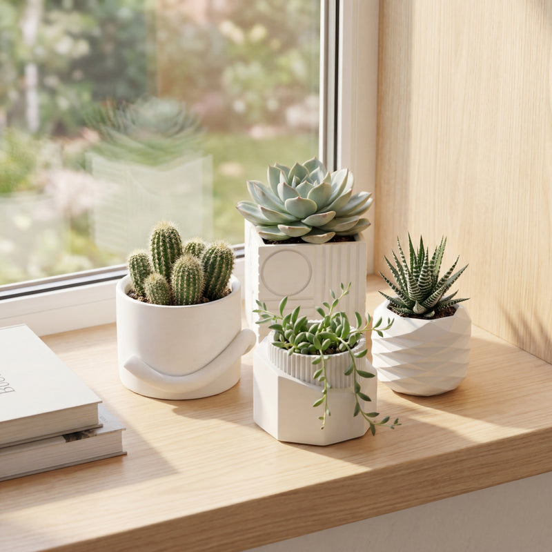 Romy Modern Minimalist Handmade Concrete Geometric Planter Set with Drainage Holes