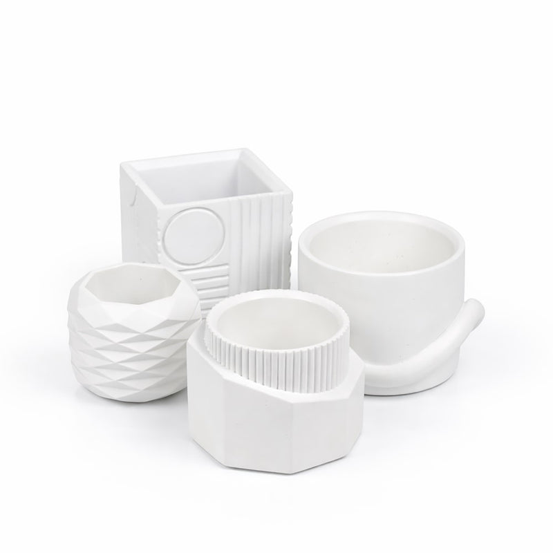 Romy Modern Minimalist Handmade Concrete Geometric Planter Set with Drainage Holes