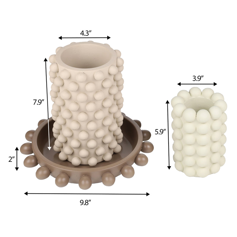 Petra Modern Minimalist Handmade Concrete Bubble Cylinder Vase Set with Decorative Tray