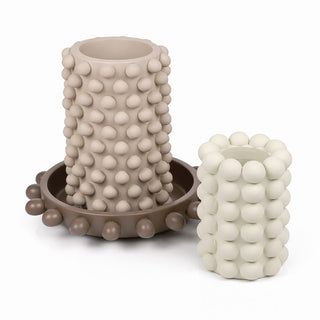 Petra Modern Minimalist Handmade Concrete Bubble Cylinder Vase Set with Decorative Tray