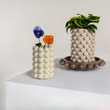 Petra Modern Minimalist Handmade Concrete Bubble Cylinder Vase Set with Decorative Tray
