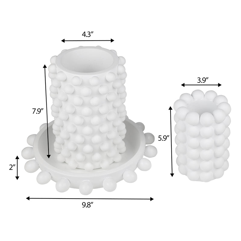 Petra Modern Minimalist Handmade Concrete Bubble Cylinder Vase Set with Decorative Tray