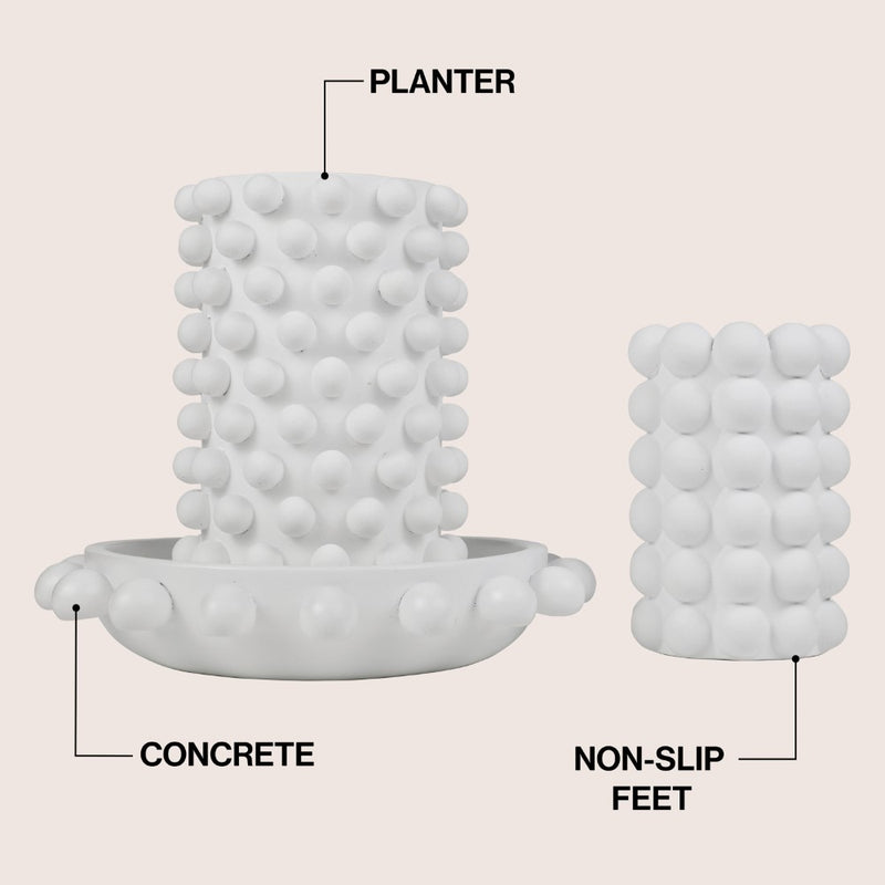 Petra Modern Minimalist Handmade Concrete Bubble Cylinder Vase Set with Decorative Tray