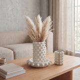 Petra Modern Minimalist Handmade Concrete Bubble Cylinder Vase Set with Decorative Tray