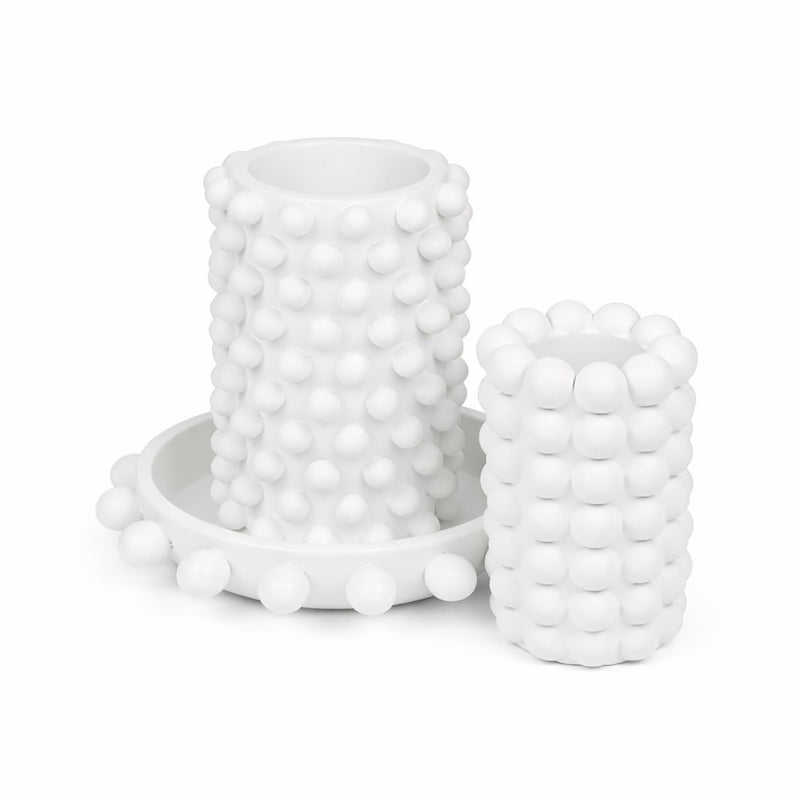 Petra Modern Minimalist Handmade Concrete Bubble Cylinder Vase Set with Decorative Tray