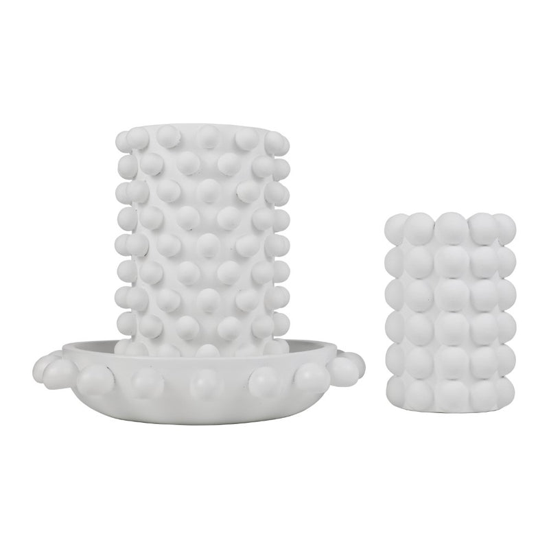 Petra Modern Minimalist Handmade Concrete Bubble Cylinder Vase Set with Decorative Tray