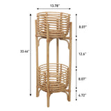 Zachariah 33.5" Bohemian Minimalist Handmade 2-Tier Rattan Indoor Planter Stand