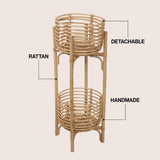 Zachariah 33.5" Bohemian Minimalist Handmade 2-Tier Rattan Indoor Planter Stand