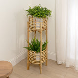 Zachariah 33.5" Bohemian Minimalist Handmade 2-Tier Rattan Indoor Planter Stand