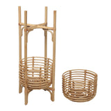 Zachariah 33.5" Bohemian Minimalist Handmade 2-Tier Rattan Indoor Planter Stand