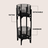 Zachariah 33.5" Bohemian Minimalist Handmade 2-Tier Rattan Indoor Planter Stand