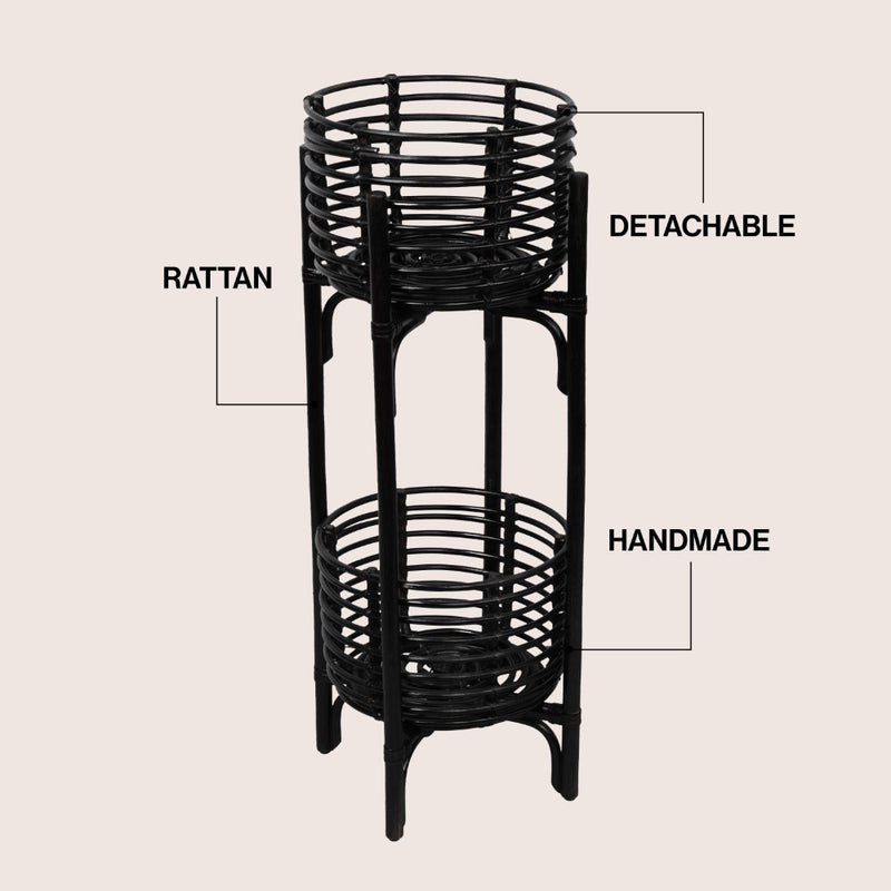 Zachariah 33.5" Bohemian Minimalist Handmade 2-Tier Rattan Indoor Planter Stand