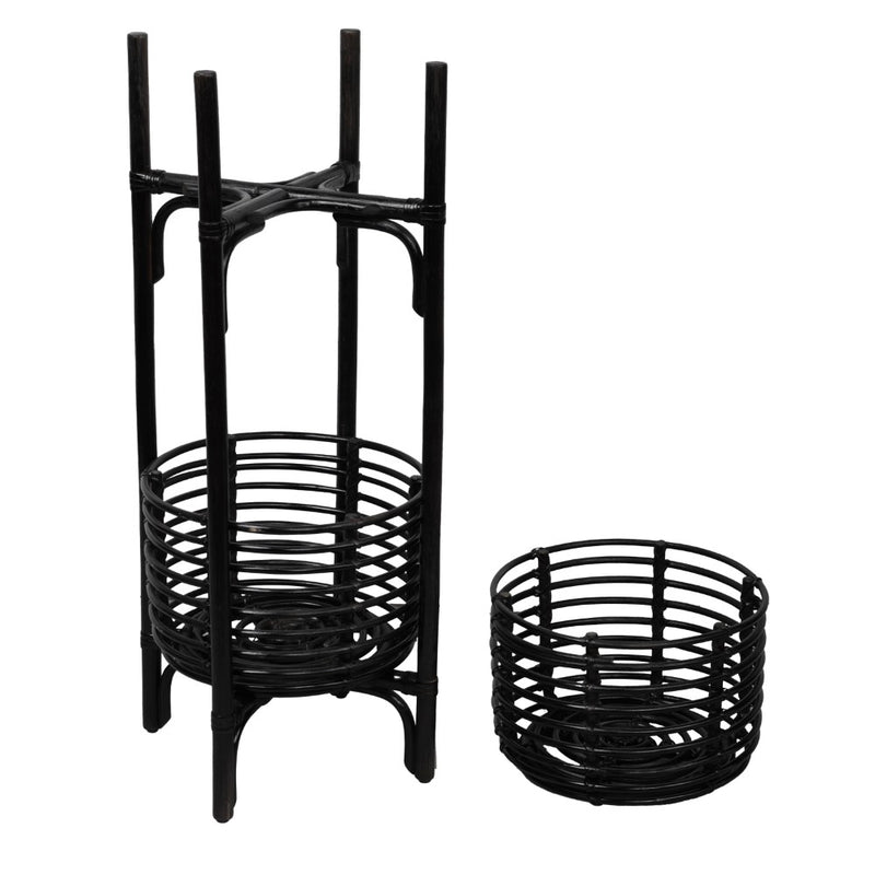 Zachariah 33.5" Bohemian Minimalist Handmade 2-Tier Rattan Indoor Planter Stand